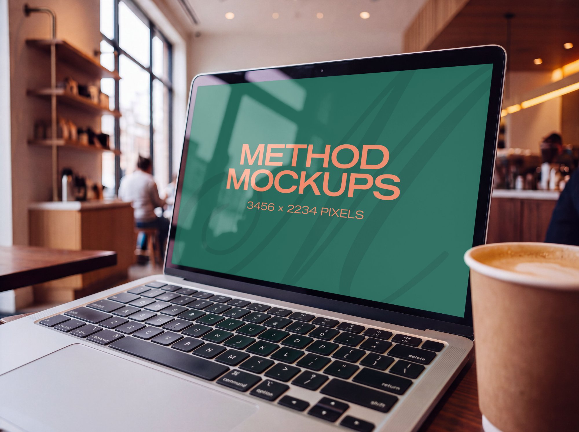 Coffee Shop Laptop Mockup — Close Angle, alternate color