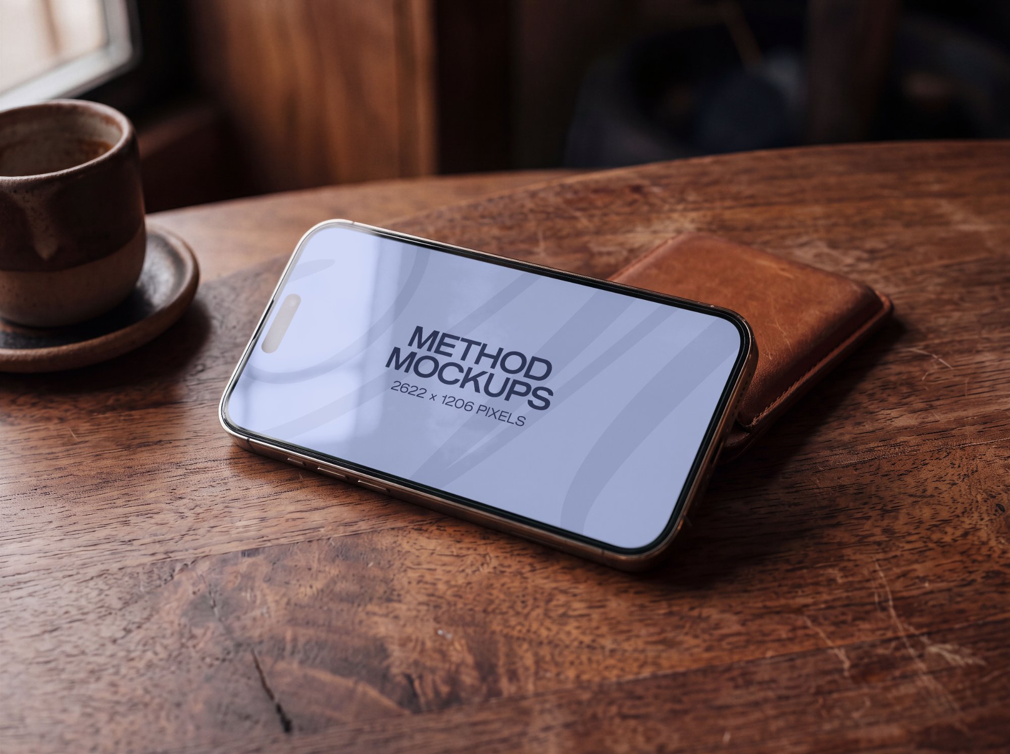 Horizontal Phone Mockup with Coffee