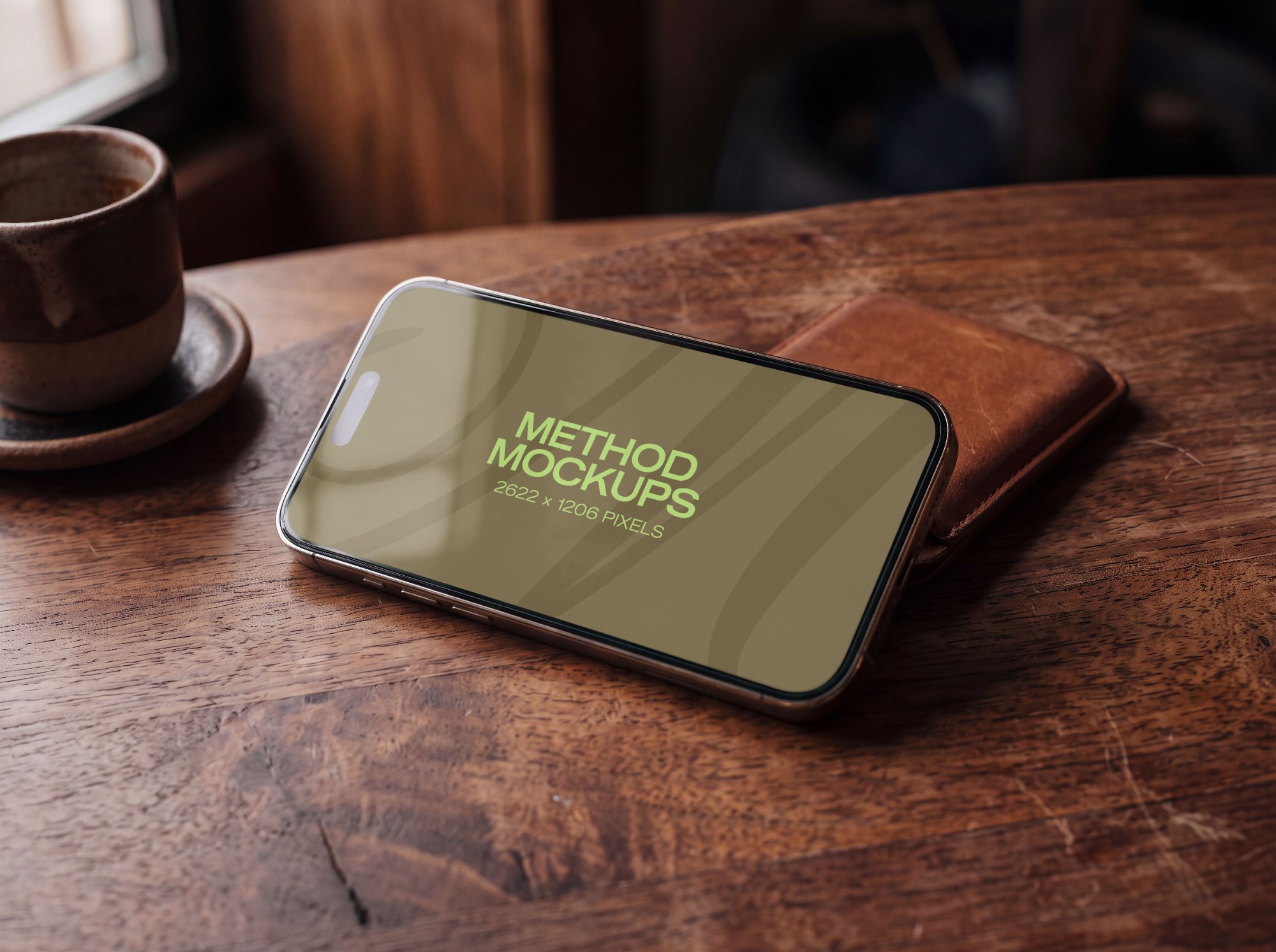 Horizontal Phone Mockup with Coffee, alternate color