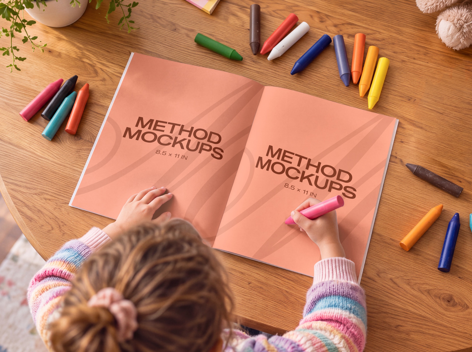 Kids Coloring Book at Table Mockup