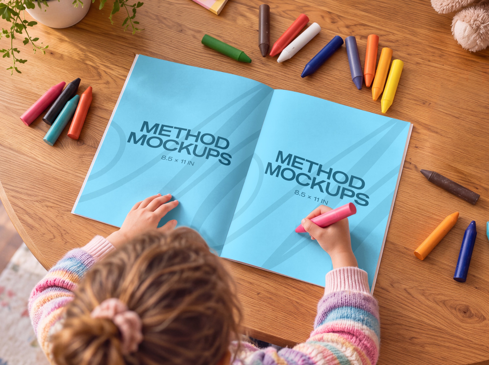 Kids Coloring Book at Table Mockup, alternate color
