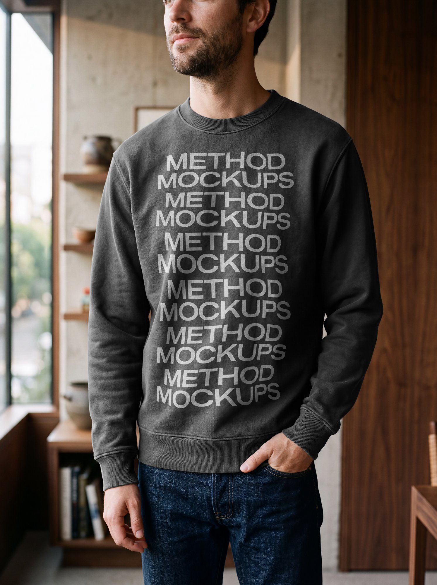 Crewneck Sweatshirt Mockup — On Model