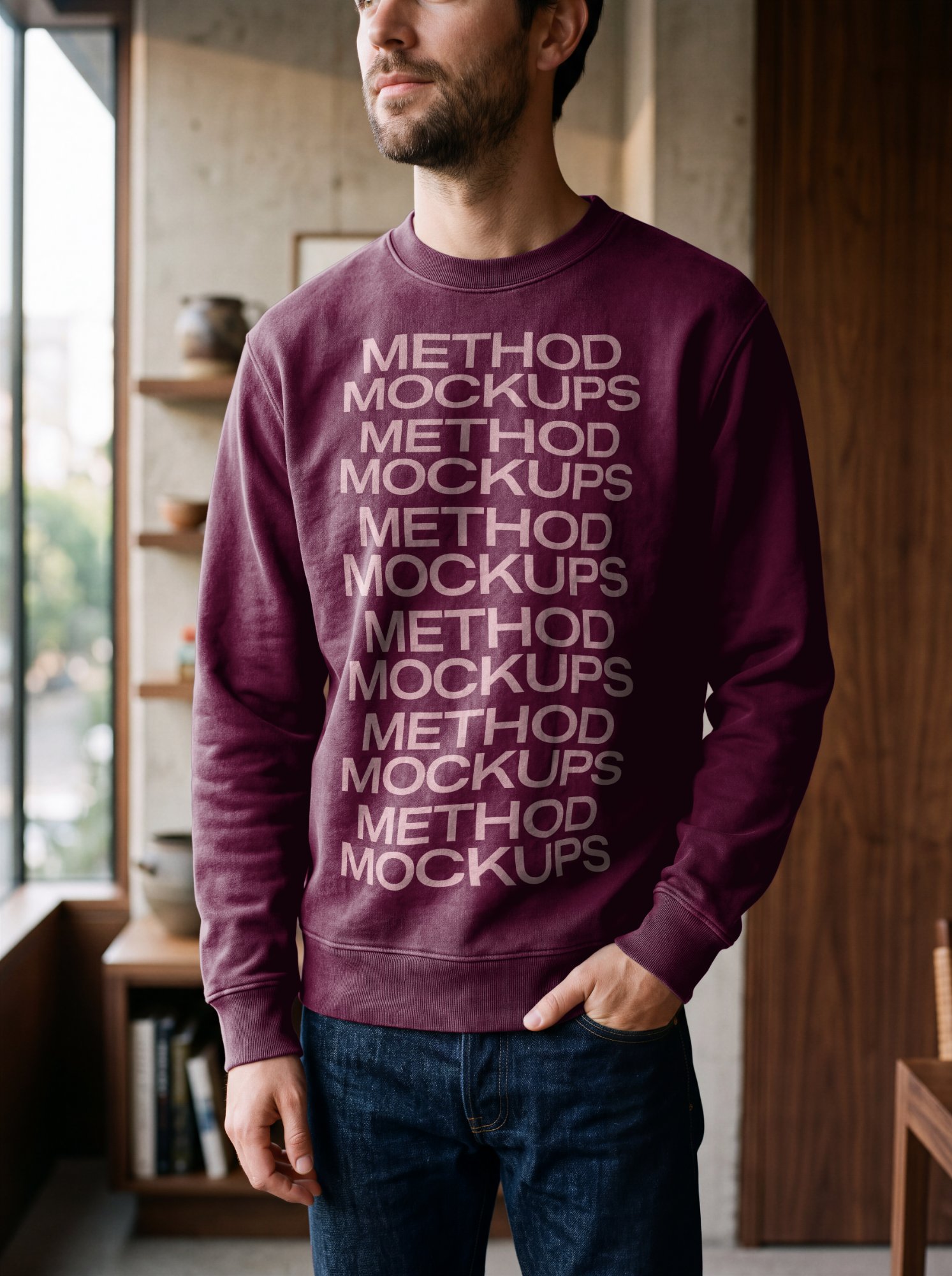 Crewneck Sweatshirt Mockup — On Model, alternate color