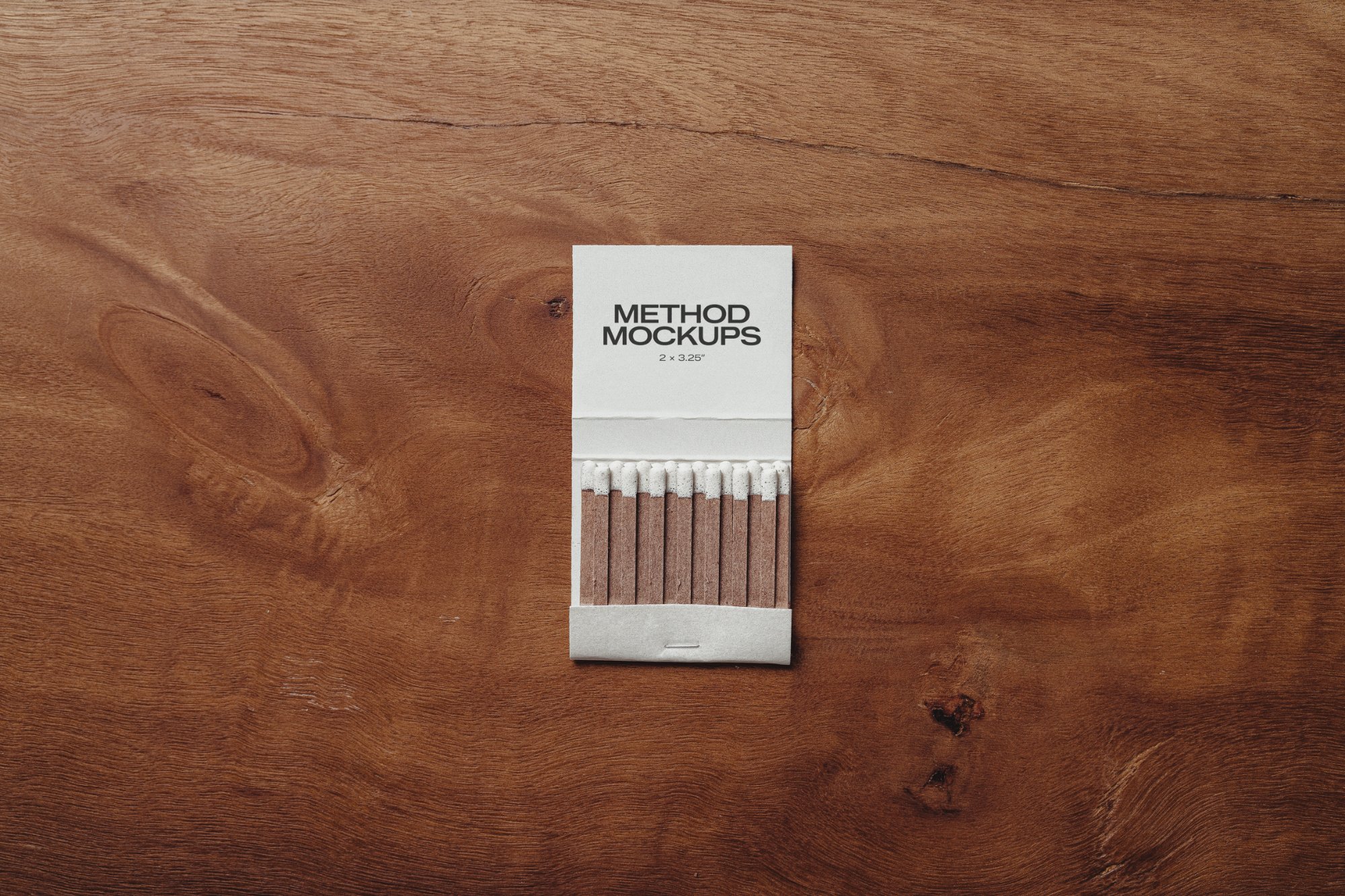 Matchbook Mockup on a Wood Table