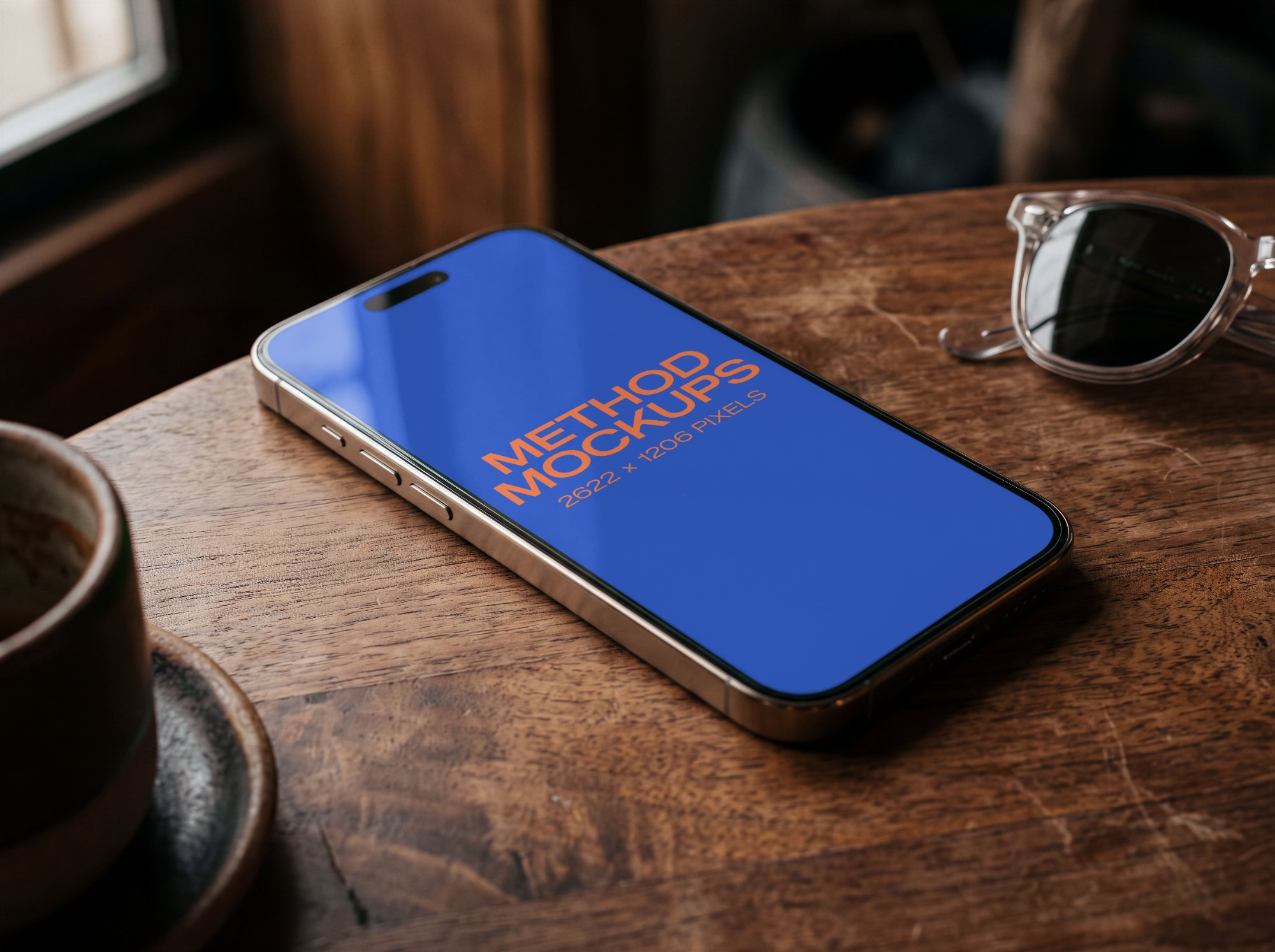 Moody Phone Mockup, Angled on Wood, alternate color