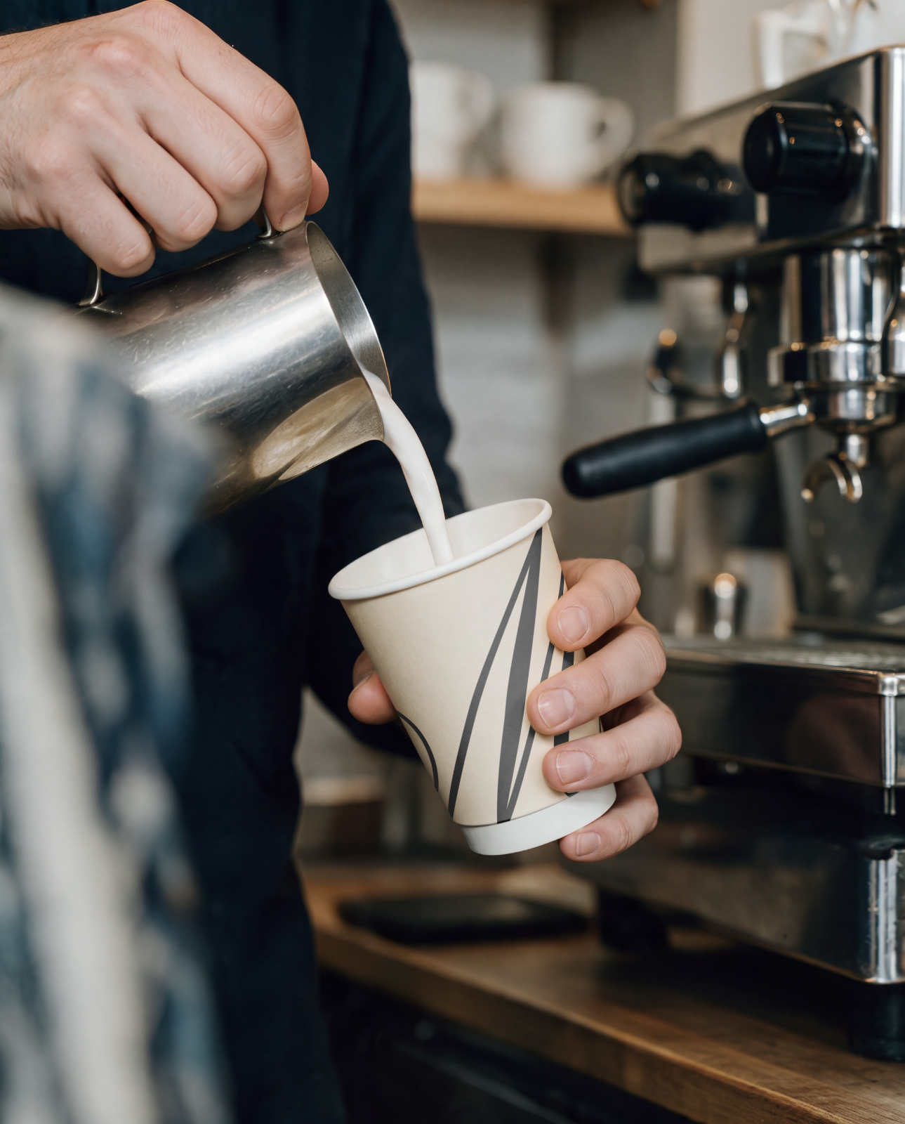 Coffee Cup Mockup, Barista Pouring Milk