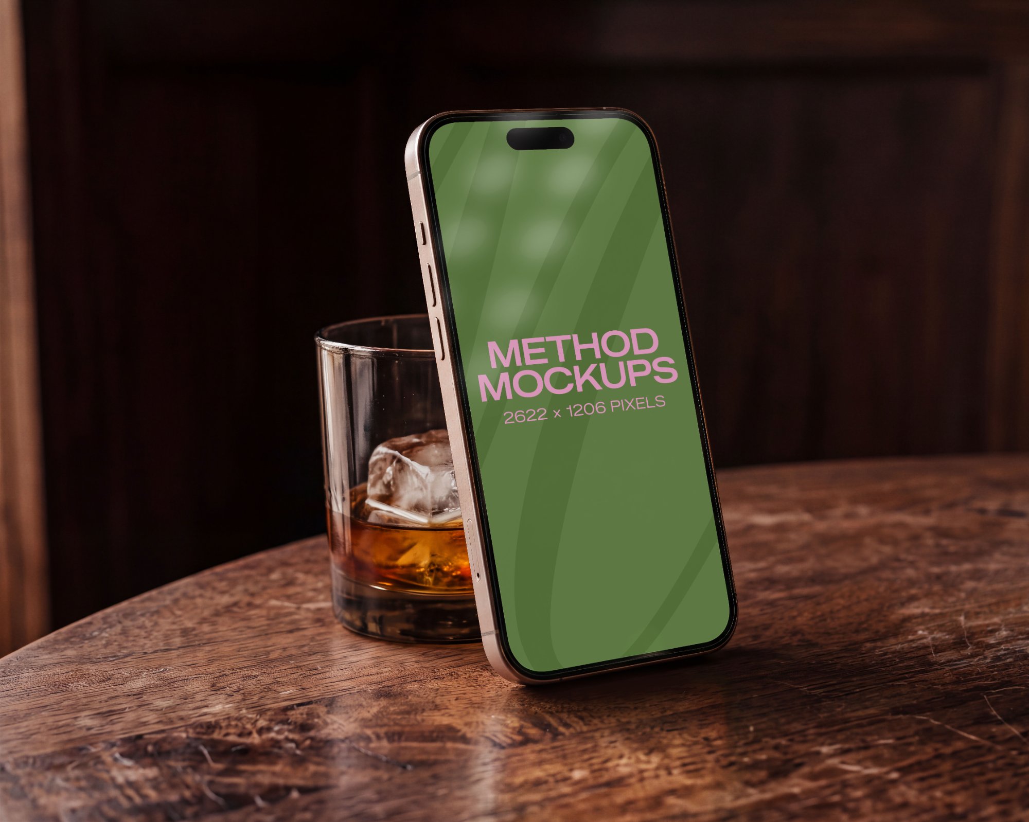 Phone Mockup Beside a Whiskey Glass, alternate color