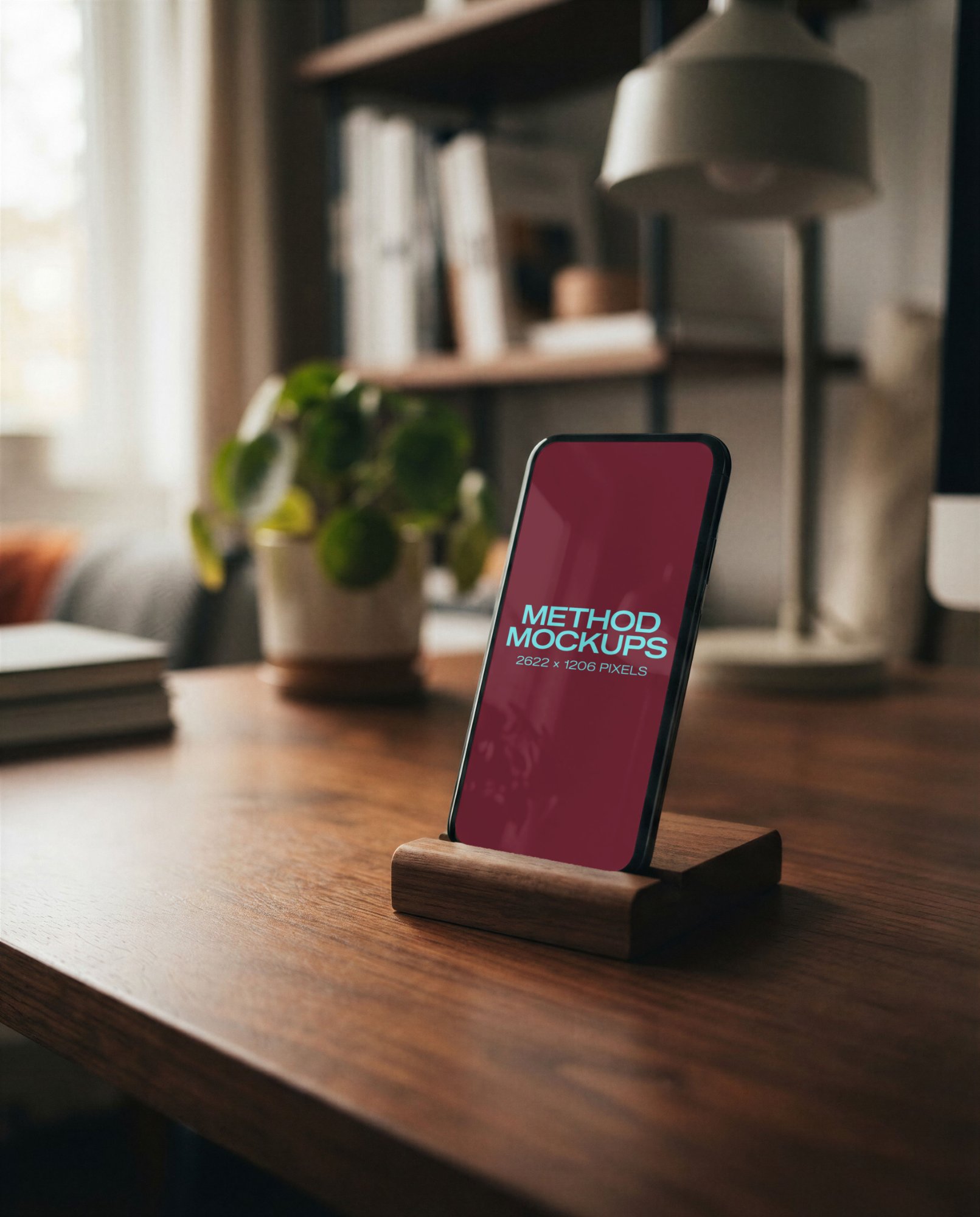Phone Mockup on a Wood Stand, alternate color